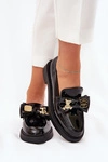 Lakierowane Mokasyny Z Kokardą I Ozdobną Broszką Czarne Leandriel