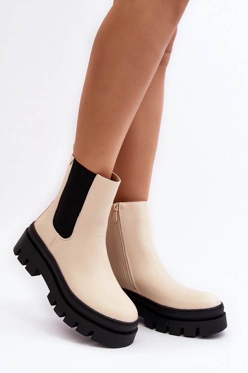 Skórzane Botki Workery Beżowe Loretta