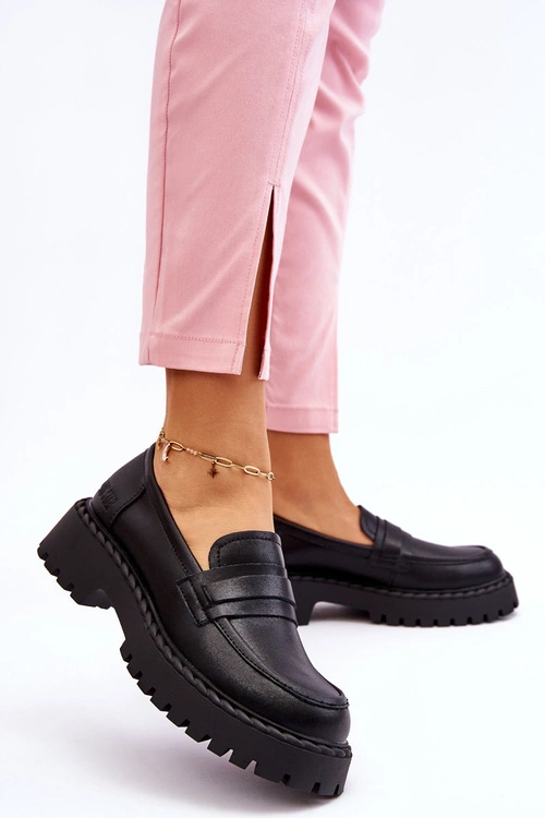 Damskie Mokasyny Półbuty Skórzane Big Star LL274458 Czarne