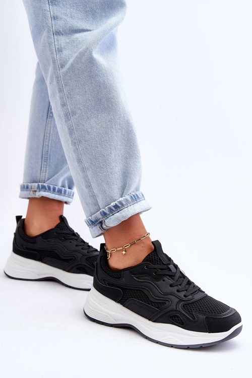 Damskie Buty Sportowe Sneakersy Na Platformie Czarno-Białe Lomare