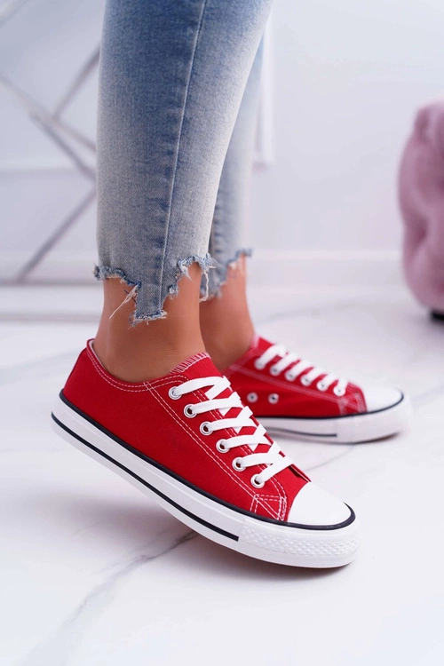 Trampki Damskie Niskie Materiałowe Czerwone FreeTime