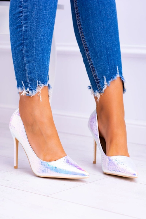 Szpilki damskie Lu Boo Srebrne Opalizujące Szpilki Mylenn