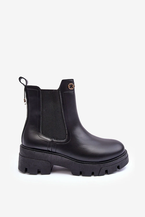 Sztyblety Botki Damskie Skórzane Z Ozdobami Czarne Lobb