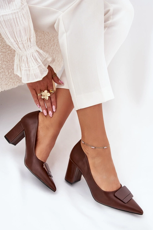 Czółenka Na Słupku Z Ozdobą Brązowe Celira