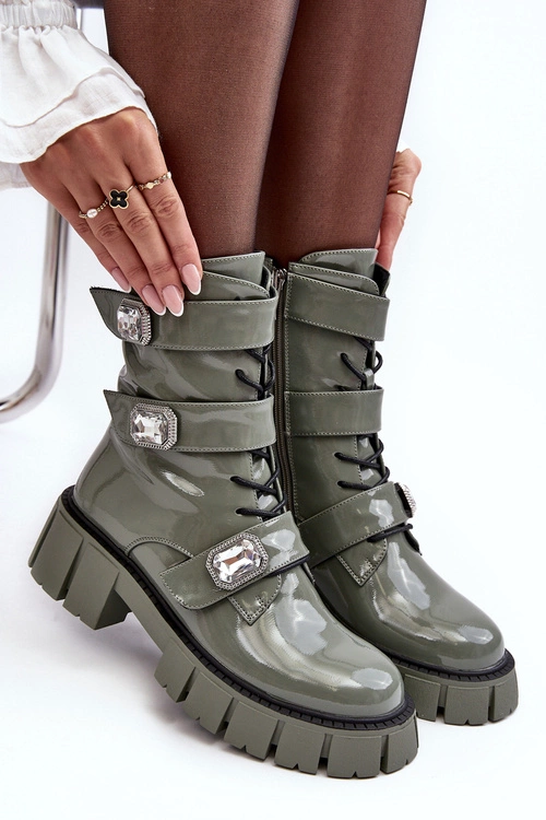 Workery Botki Damskie Lakierowane Zielone S.Barski MR870-61