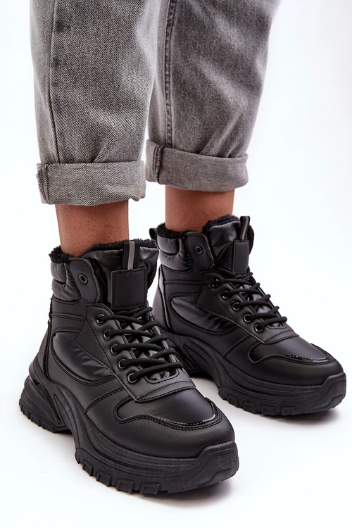 Ocieplane Buty Sportowe Damskie Sznurowane Czarne Dejana