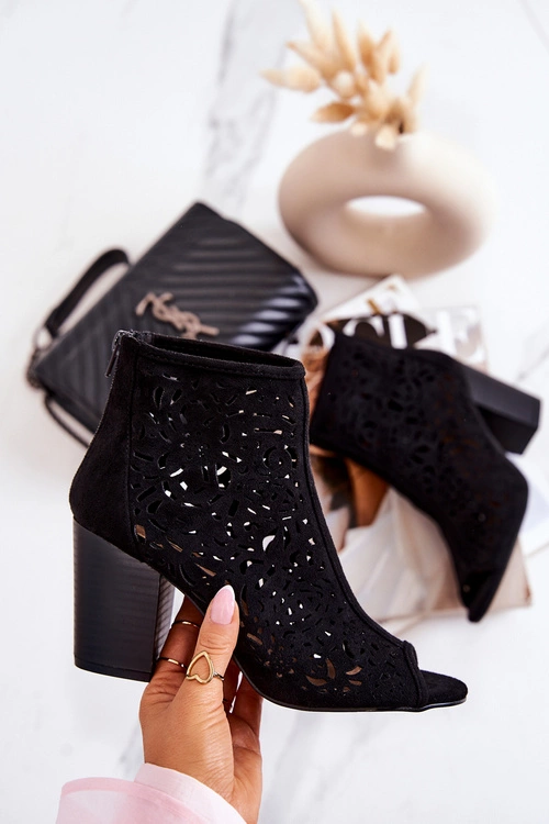 Botki Na Słupku Ażurowe Czarne Brittany