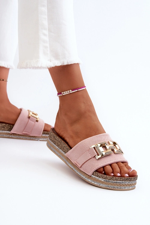 Damskie Klapki Na Platformie Z Ozdobą Różowe Vapireta