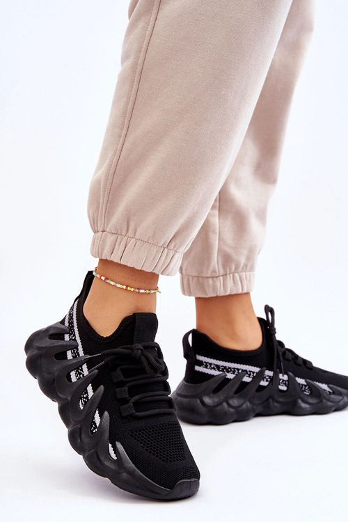 Damskie Modne Skarpetkowe Sneakersy Czarne Daxo