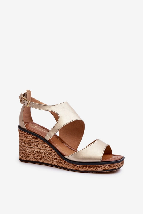 Sandały Damskie Skórzane Na Koturnie Maciejka 06657-25 Złote