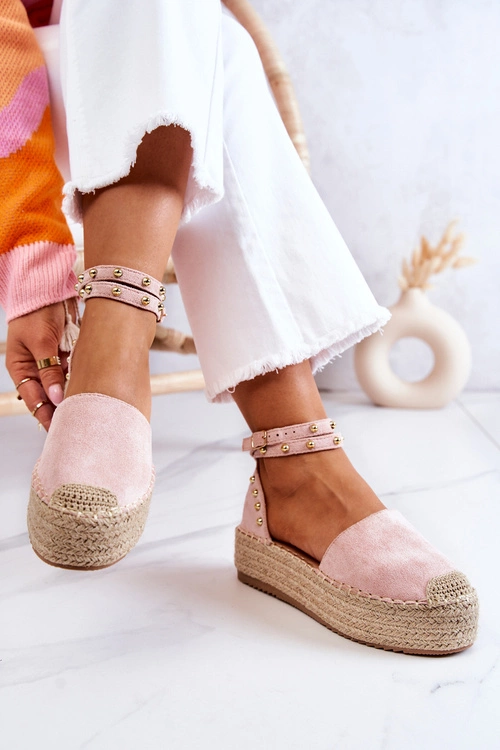 Espadryle Sandały Z Dżetami Różowe Lillian