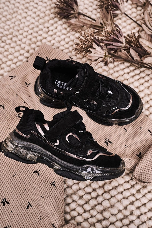 Dziecięce Sportowe Buty Sneakersy Z Przezroczystą Podeszwą Czarne Bailey