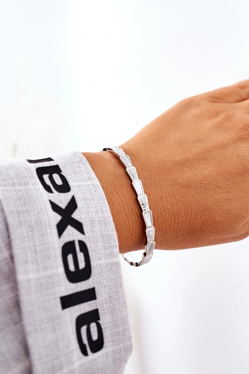 Bransoletka Stalowa Z Cyrkoniami I Perłą Srebrna