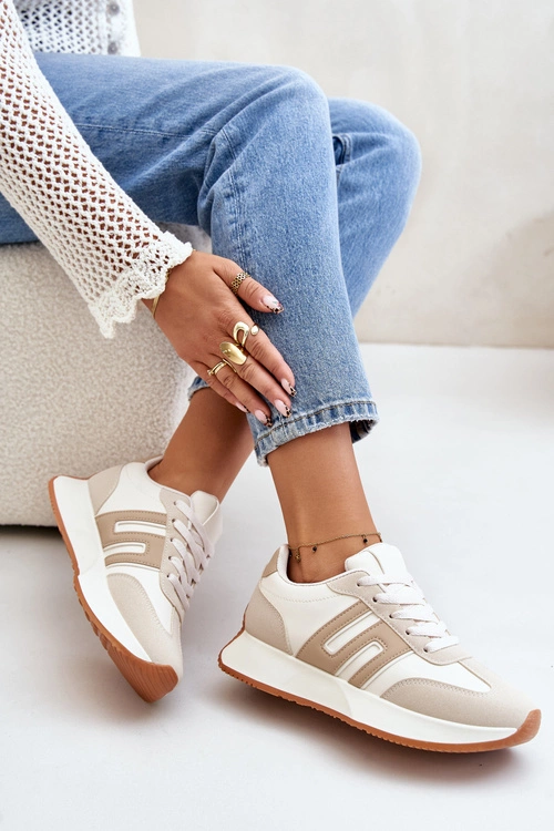Sneakersy Buty Sportowe Na Platformie Damskie Beżowe Thari