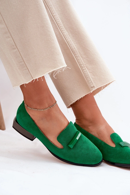 Zamszowe Półbuty Mokasyny Damskie Z Ozdobą D&A LZ51-505 Zielone