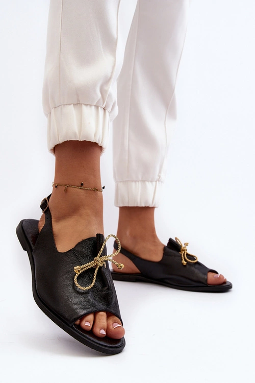 Zazoo 2898 Skórzane Płaskie Sandały Czarne