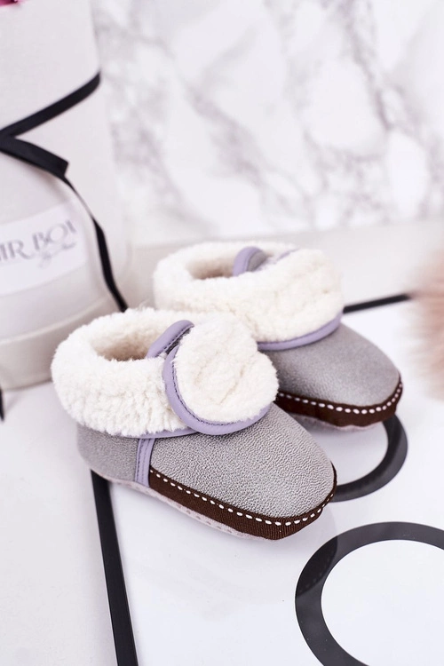 Dziecięce Ocieplane Papcie Z Kożuszkiem Szare Cloudlet