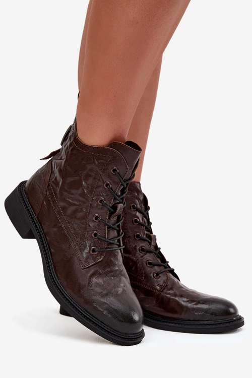 Botki Damskie Z Naturalnej Skóry Ocieplane Artiker 57C1005 Czekoladowe