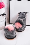 Dziecięce Klapki Papcie Z Pomponem Szare Cinderella