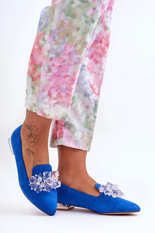 Damskie Mokasyny Z Ozdobami Na Płaskim Obcasie Niebieskie Sloane