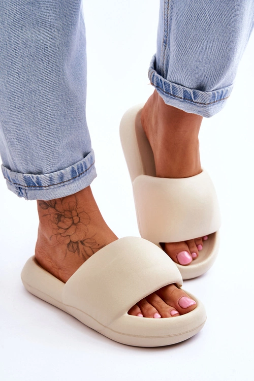 Lekkie Piankowe Damskie Klapki Na Platformie Beżowe Milton