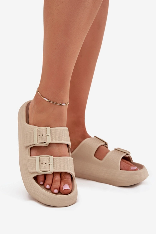 Piankowe Klapki Damskie Z Klamrami Vinceza 76056 Beżowe