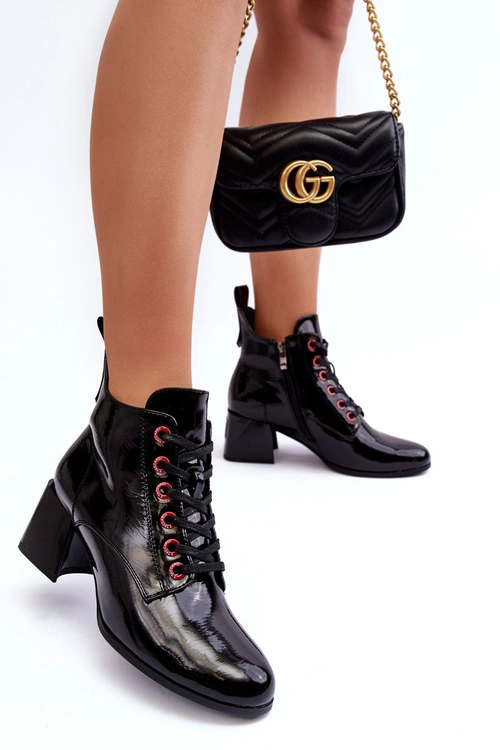 Niskie Lakierowane Botki Sznurowane S.Barski MR870-66 Czarne