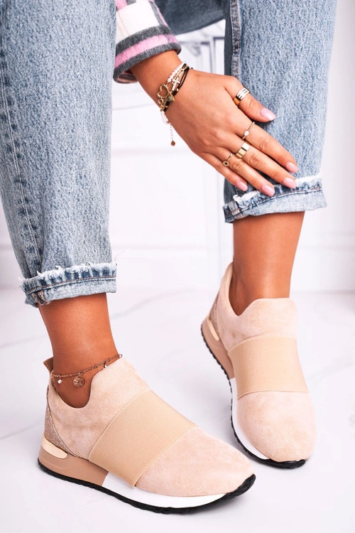 Sportowe Damskie Buty Sneakersy Slip-on Beżowe Say Something