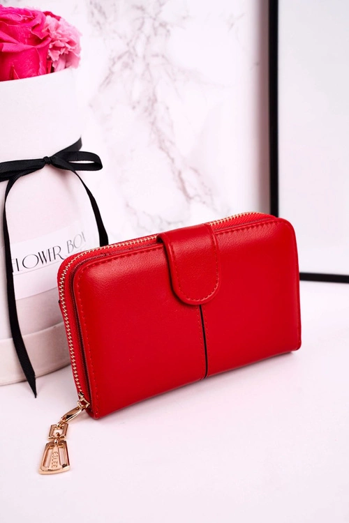 Elegancki Portfel Damski Zapinany na Suwak Czerwony
