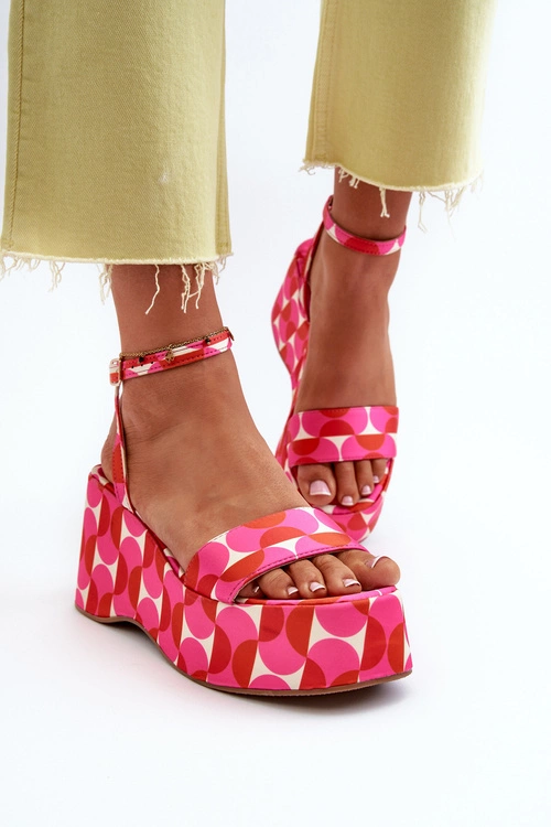 Wzorzyste Sandały Na Platformie I Koturnie Fuksja Wiandia