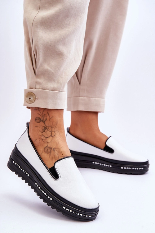 Wsuwane Skórzane Trampki Na Platformie Białe Madeline