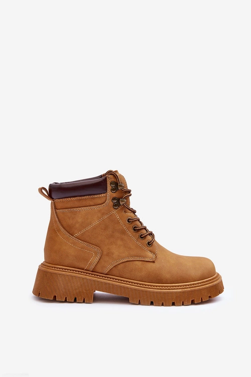 Damskie Skórzane Ocieplane Trapery Brązowe Poles