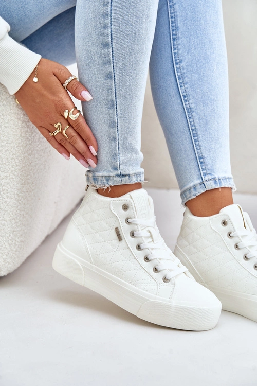 Ocieplane Trampki Damskie Z Przeszyciami Big Star OO274A479 Białe