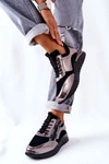 Skórzane Sportowe Buty Sneakersy Czarno Srebrne Minor