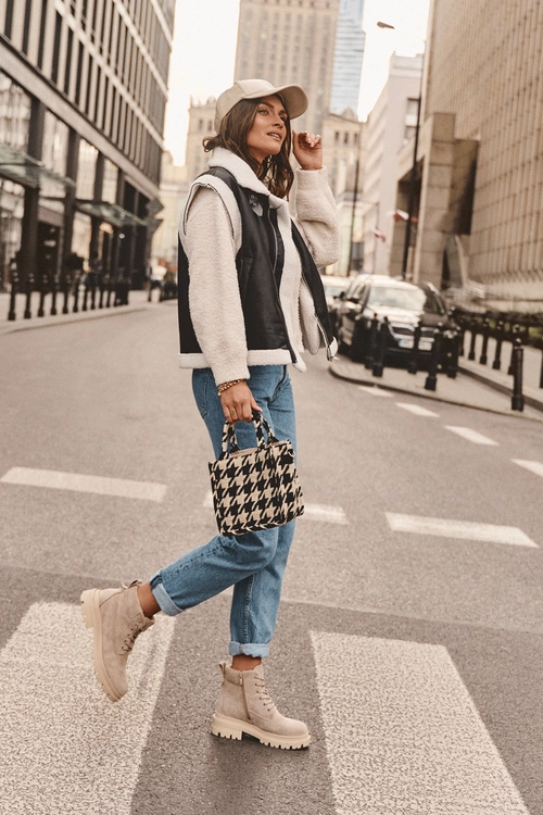 Zamszowe Trapery Botki Ocieplane Beżowe Alden