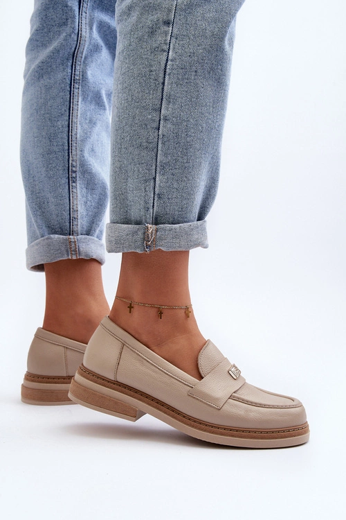 Zazoo 20165 Skórzane Mokasyny Damskie Beżowe