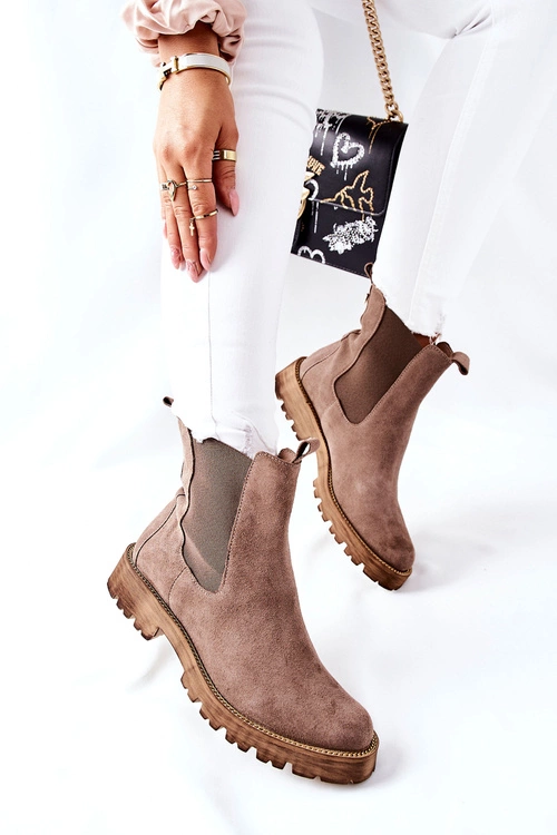 Skórzane Botki Sztyblety Nicole Brązowe Brace