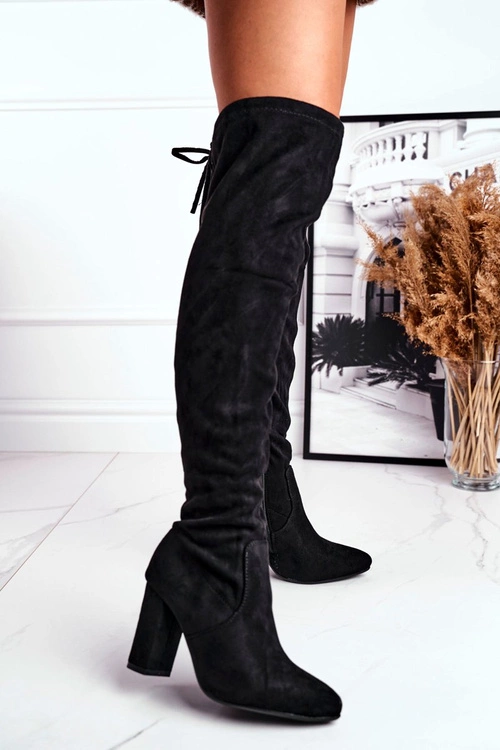 Kozaki Damskie Do Kolana Eko-Zamsz Czarne First Time