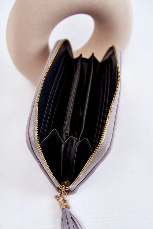 Duży Pikowany Portfel Z Paseczkiem Szary Jeffrey