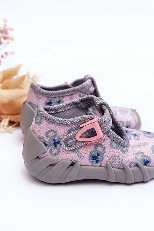 Buty Papcie Błyszczące Befado 110P474 Szaro-Różowe