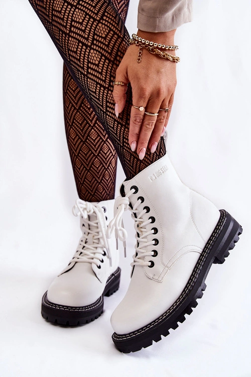 Damskie Botki Na Platformie Big Star KK274539 Białe