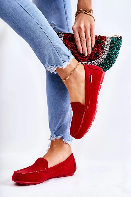 Zamszowe Mokasyny Damskie Czerwone Millare