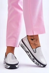 Damskie Skórzane Tenisówki Slip-On Srebrne Ottavia