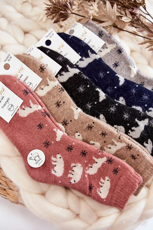 Damskie Wełniane Skarpetki W Niedźwiedzie Polarne Czarne