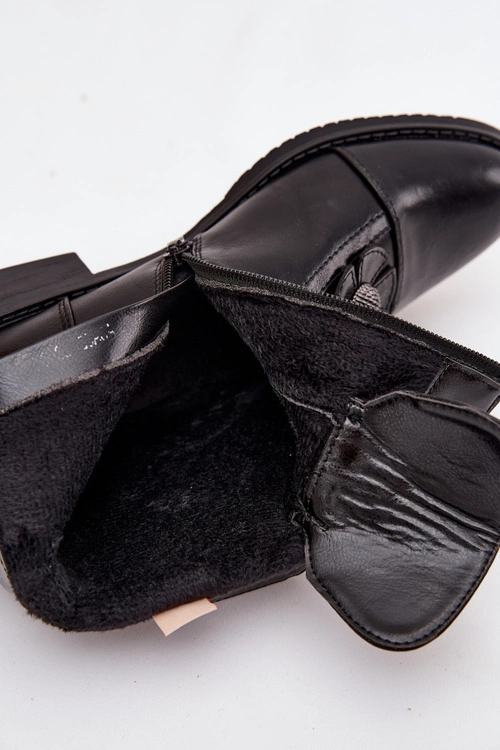 Ocieplane Botki Damskie Na Płaskim Obcasie Z Ozdobnymi Kwiatkami Czarne Pravienne