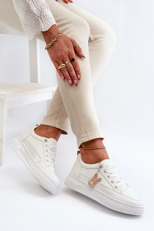 Trampki Buty Sportowe Damskie Na Platformie Z Ozdobą Białe Vinceza 13613