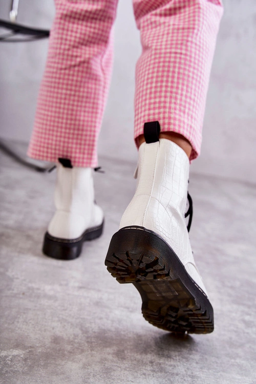 Damskie Ocieplane Botki Wężowe Białe Salma