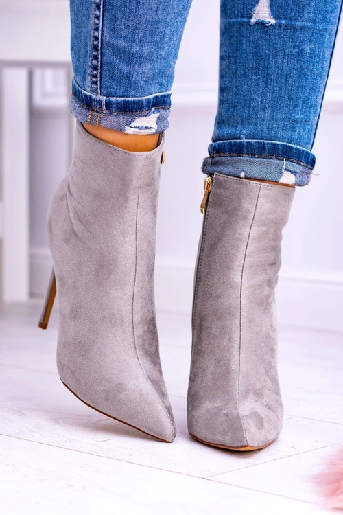 Lu Boo Szare Zamszowe Botki na Szpilce Veneci