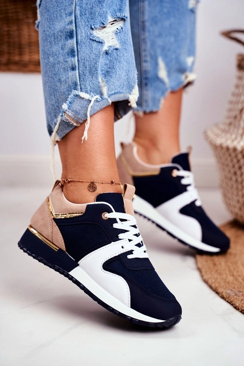 Sportowe Damskie Buty Granatowe Złote Elementy Clementine