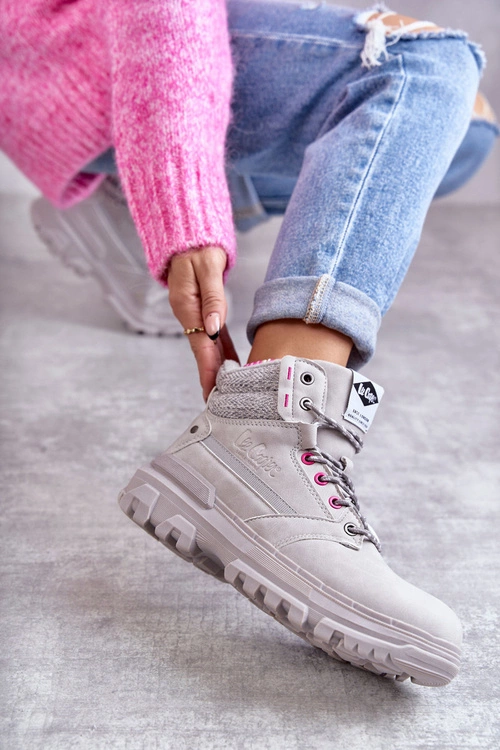 Damskie Ocieplane Botki Trapery Lee Cooper LCJ-22-01-1373 Szare